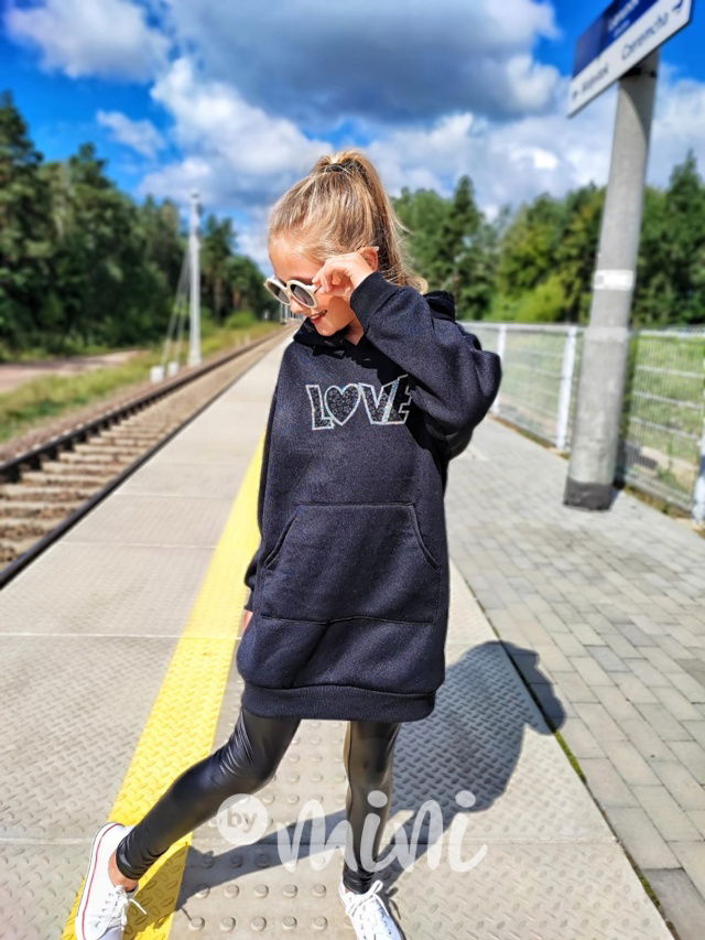 LOVE flísové mikinové hoodie šaty černé