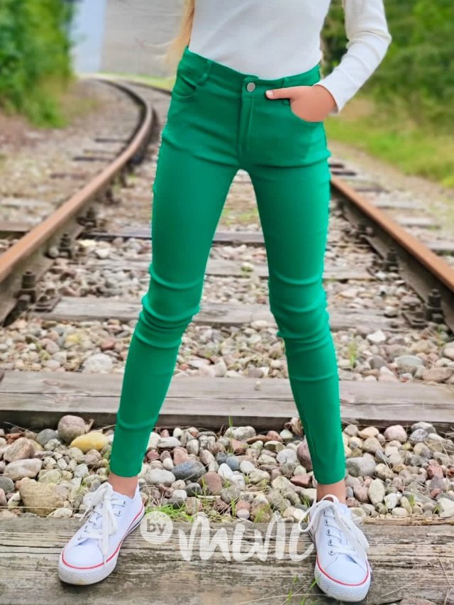 Zelené super stretch kalhoty slim
