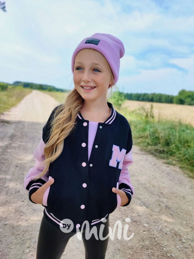 Teplá bomber mikina black/pink