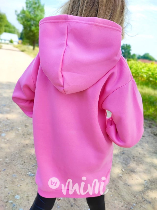 LOVE flísové mikinové hoodie šaty růžové