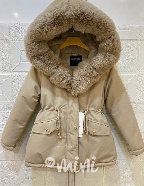 Zimní kožíšková parka tmavě béžová