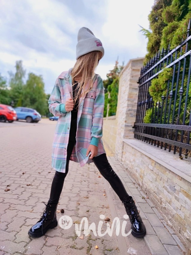 Dlouhá flauš košile pink karo
