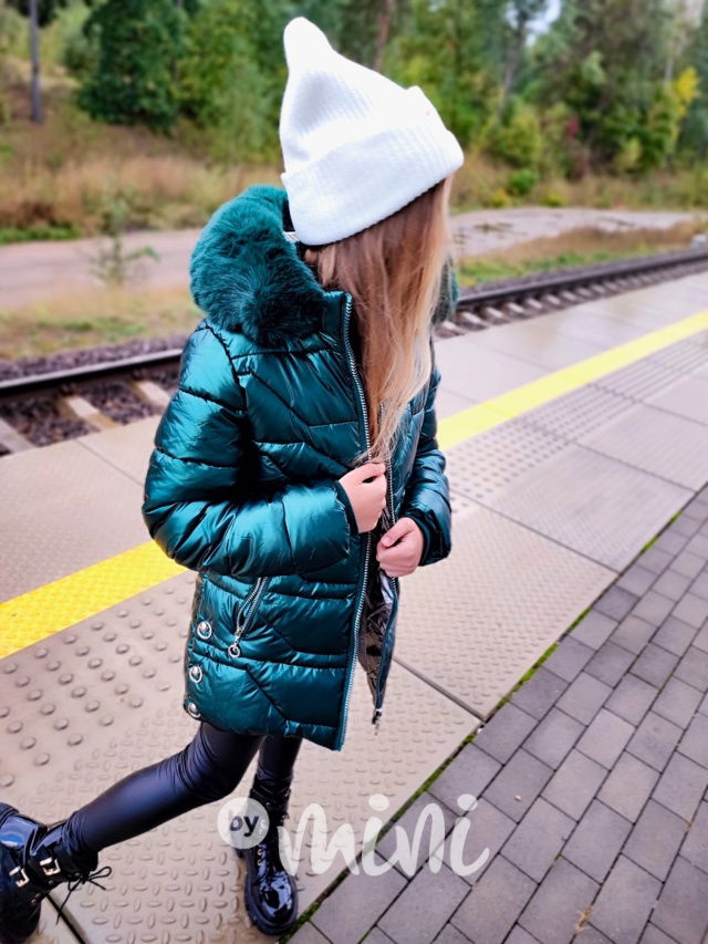 Zimní metalický kabát smaragd