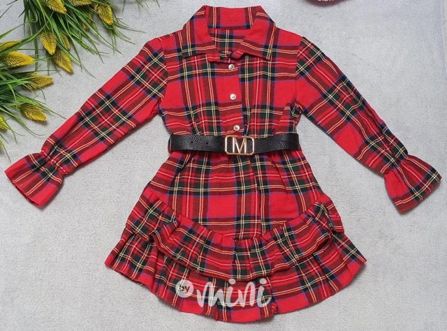 Red karo šaty s páskem