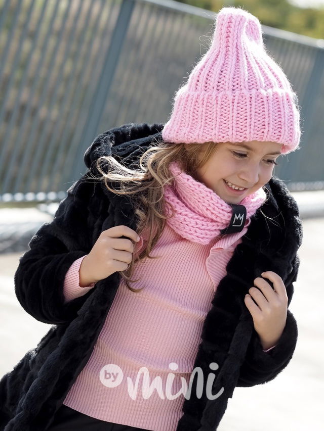 MIMI pletená čepka s nákrčníkem candy pink