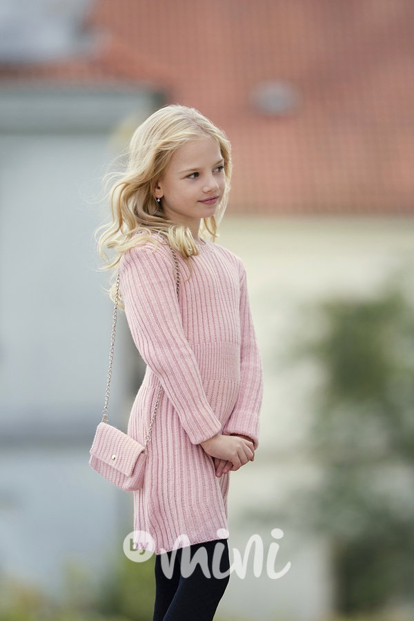 Svetrové šaty s kabelkou pink