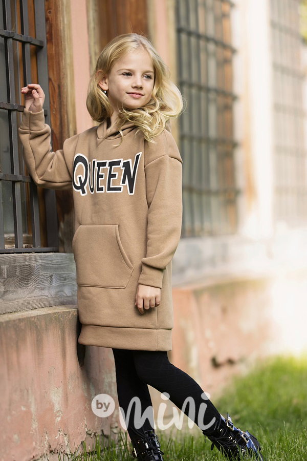 QUEEN zateplená mikinová tunika latte