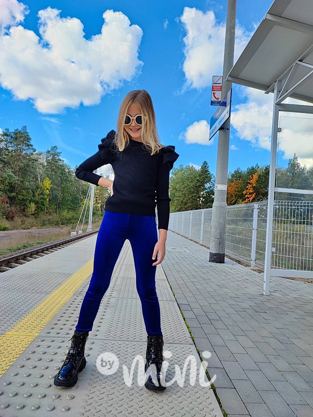 Podzimní teplé velur legíny royal blue