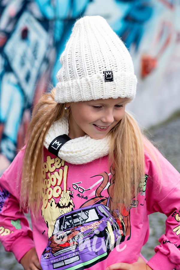 MIMI pletená čepka s nákrčníkem cream white