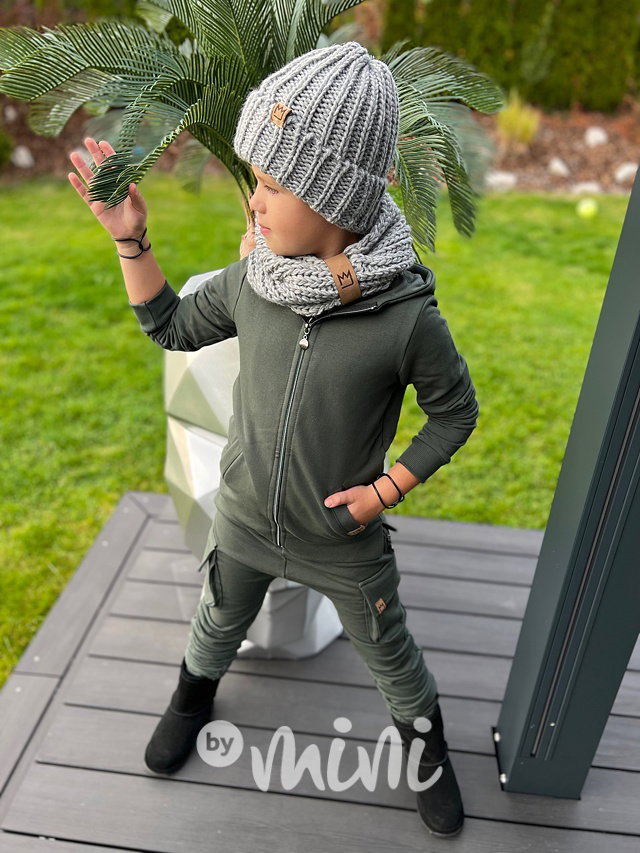 MIMI pletená čepka s nákrčníkem light grey