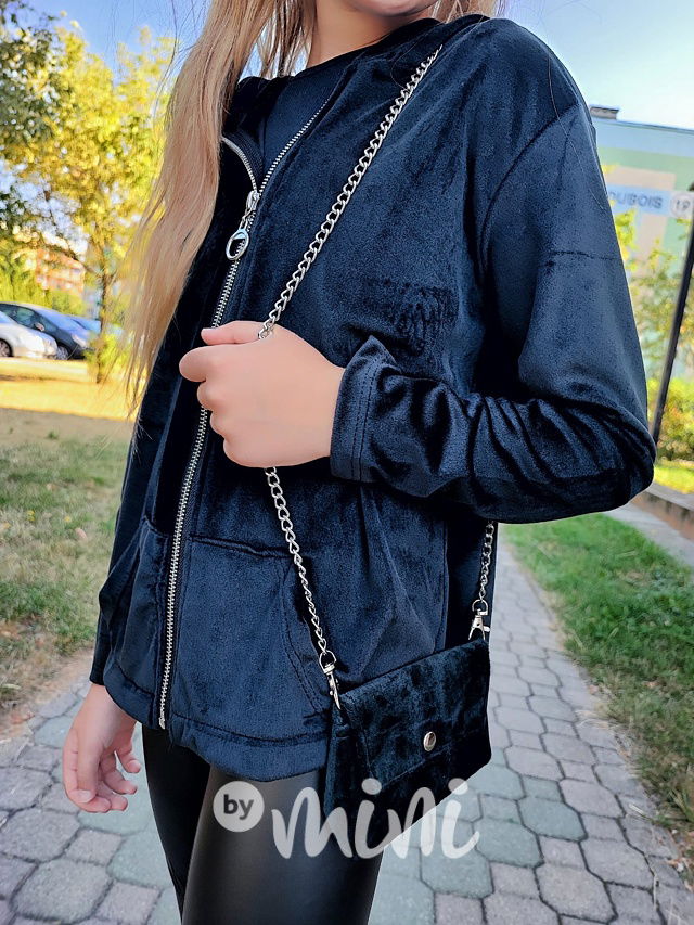 Velurová long mikina s kabelkou černá