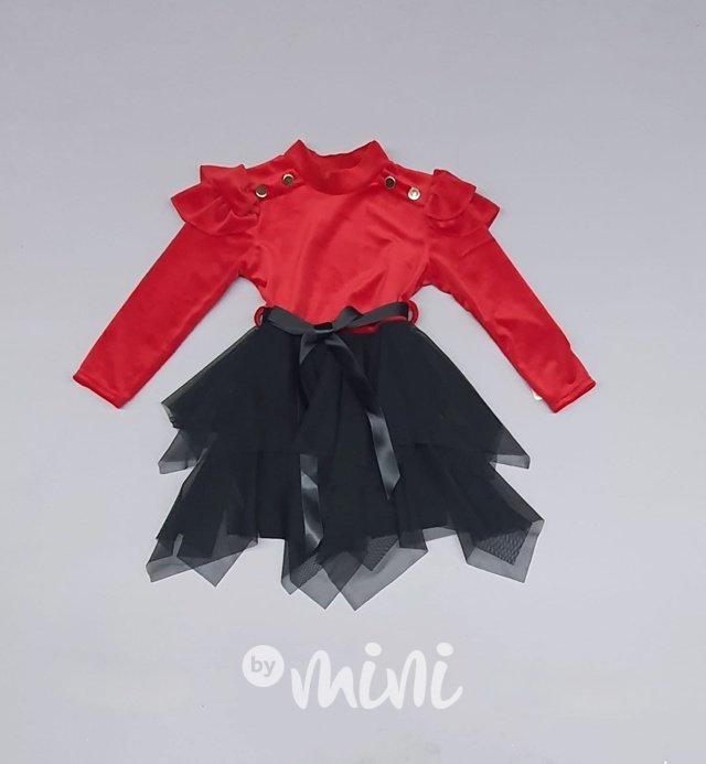 Velurové tylové šaty red/black