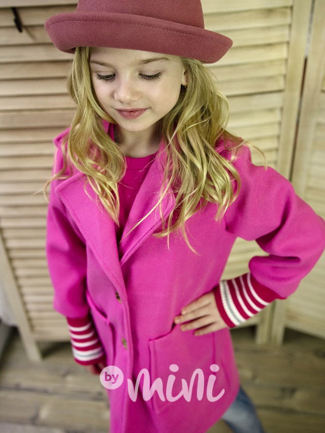 Flaušový kabát s dlouhými náplety malinový