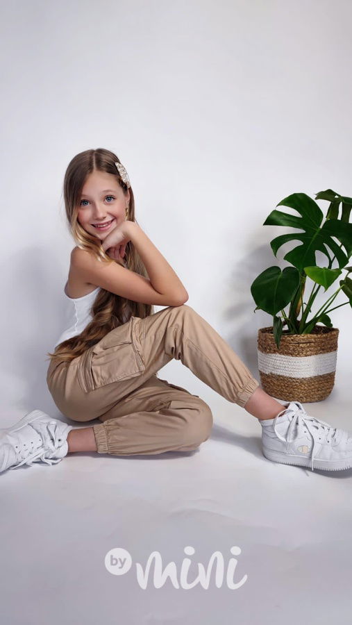 Cargo kapsáčové kalhoty s řetízkem béžové