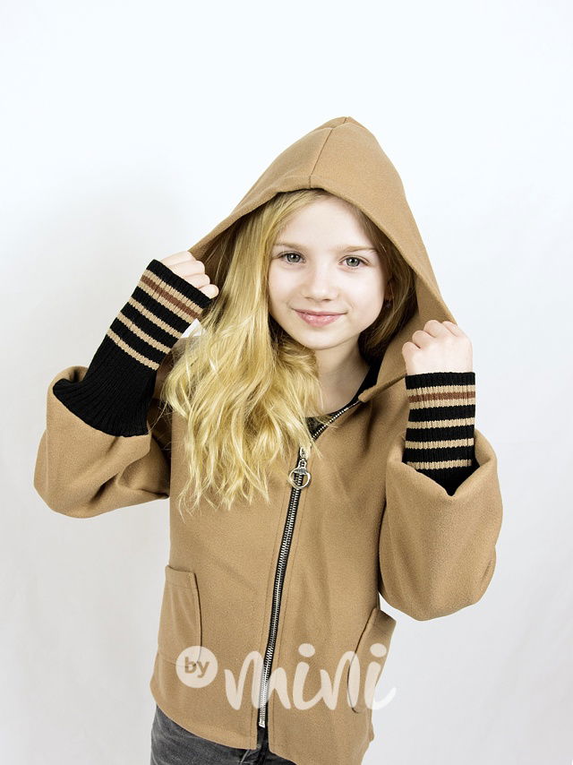 Flaušová bunda s dlouhými náplety béžová