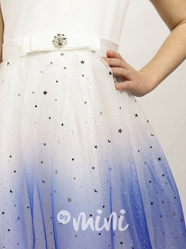 Společenské ombre šaty s hvězdičkami white/blue