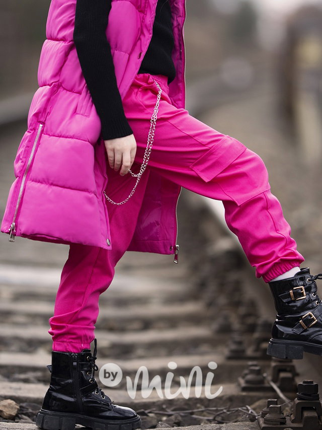 Cargo kapsáčové kalhoty s řetízkem malinové