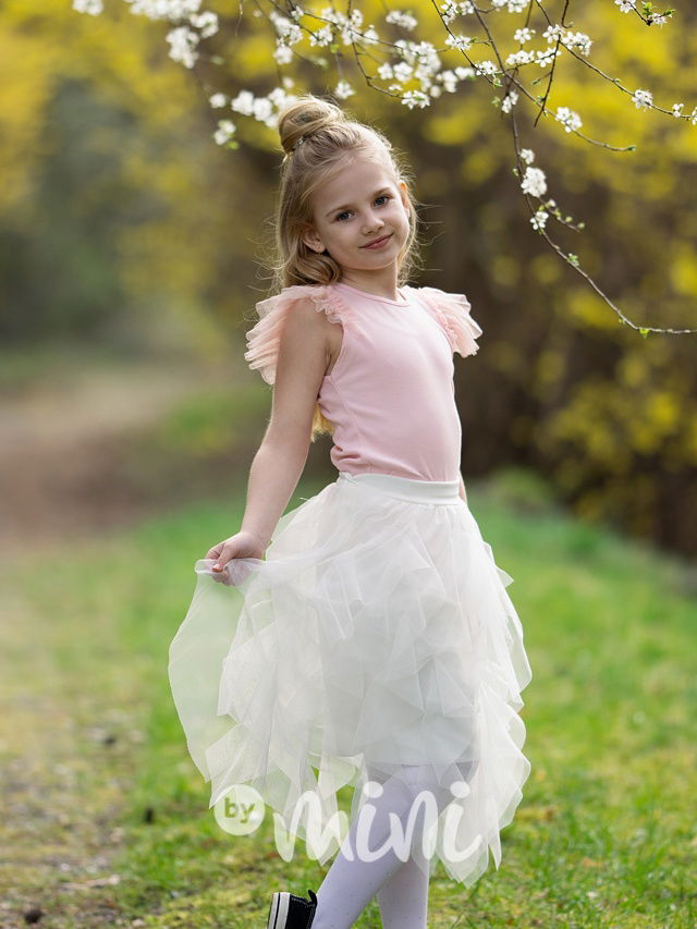 MIDI tylová dívčí sukně bílá