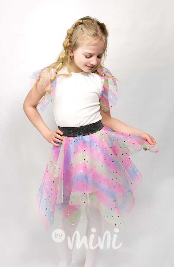 Duhová tylová sukně s hvězdičkami