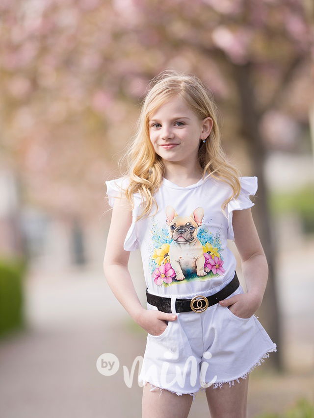 Stretch jeans kraťasy s páskem bílé