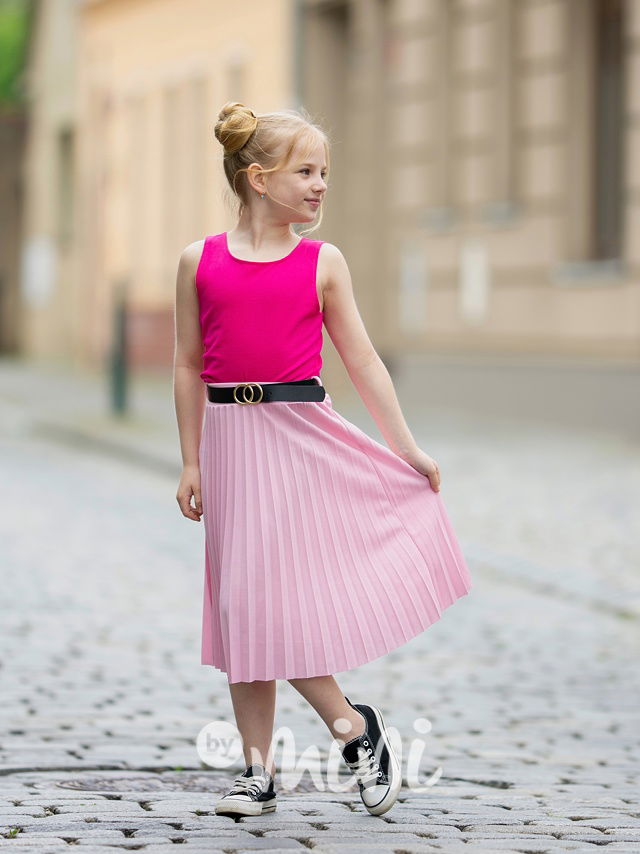 Midi plisovaná sukně s páskem růžová
