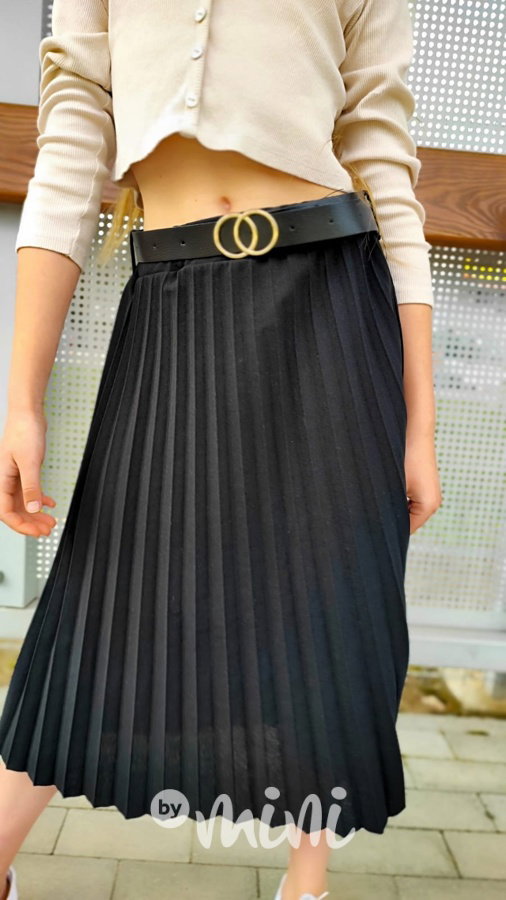 Midi plisovaná sukně s páskem černá
