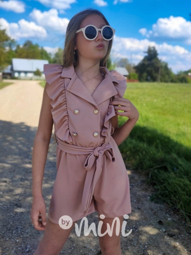 Volánkový overal pudder pink