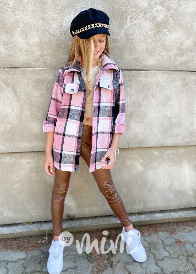 Pink karo teplá flauš košile