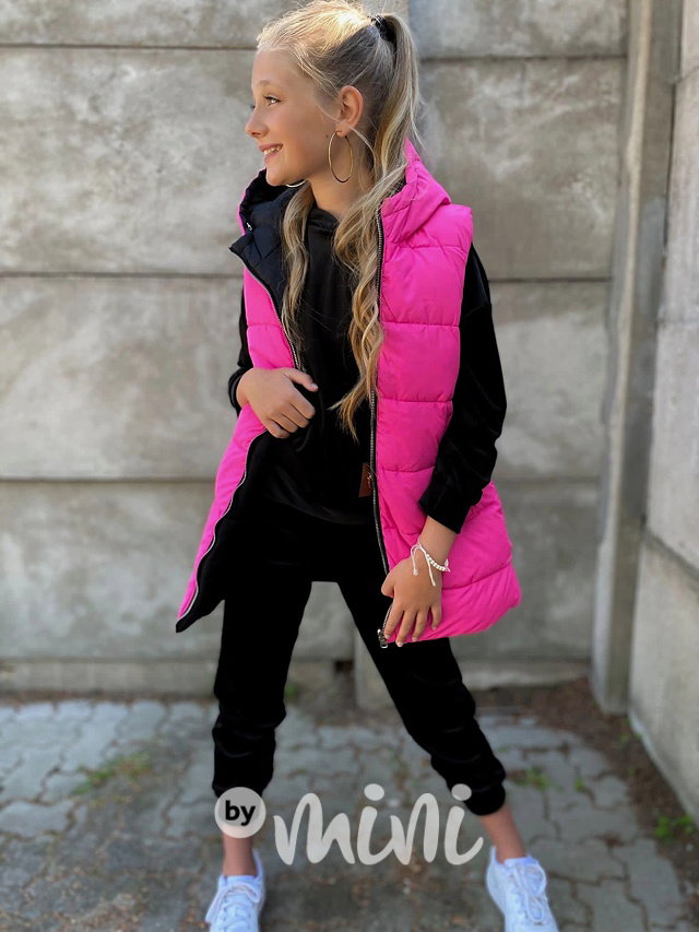 Oboustranná long vesta pink/black