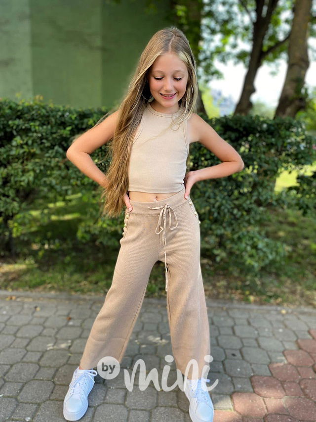 Teplé svetříkové kalhoty švédy beige