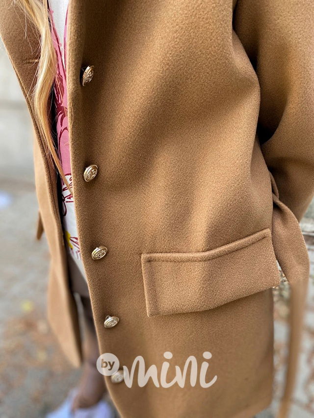 Flaušový kabát s řasením beige