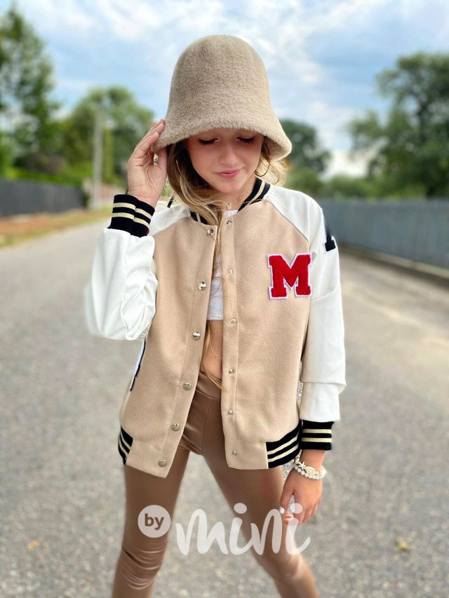 Eco leather sporty bomber beige