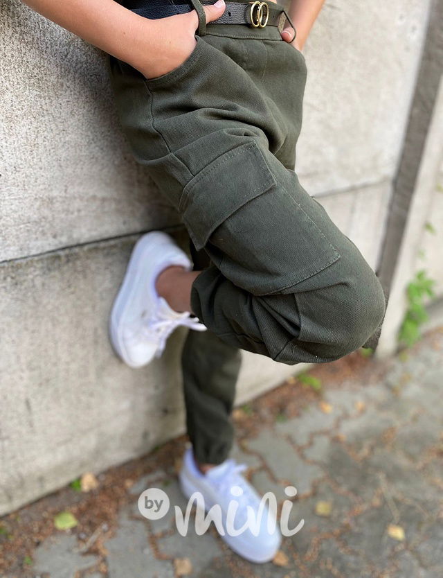 Cotton jeans kapsáče s páskem khaki