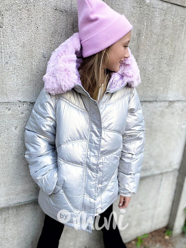 Zimní metalická long bunda silver