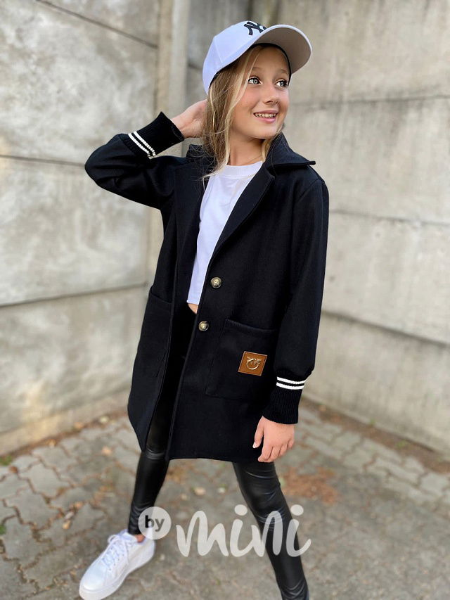 Flaušový kabát s náplety black