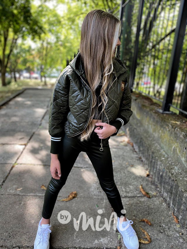 Khaki prošívaná bunda s náplety