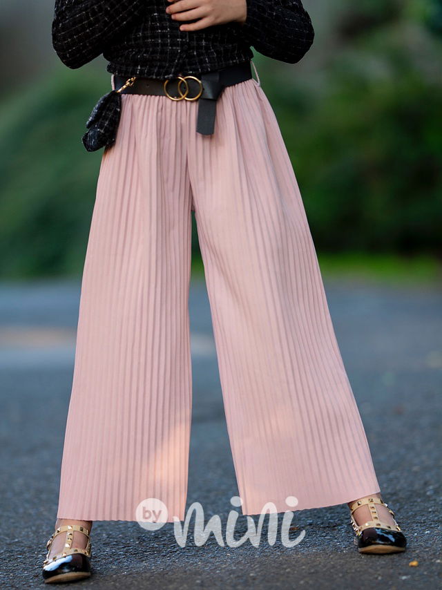 Plisované kalhoty s páskem růžové