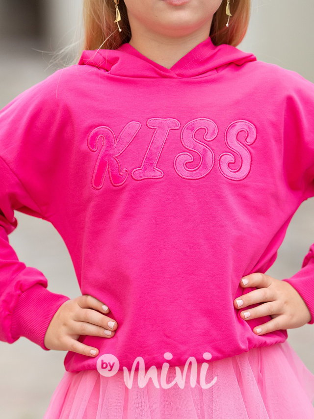 Mikina Kiss s rohy na kapuci pink