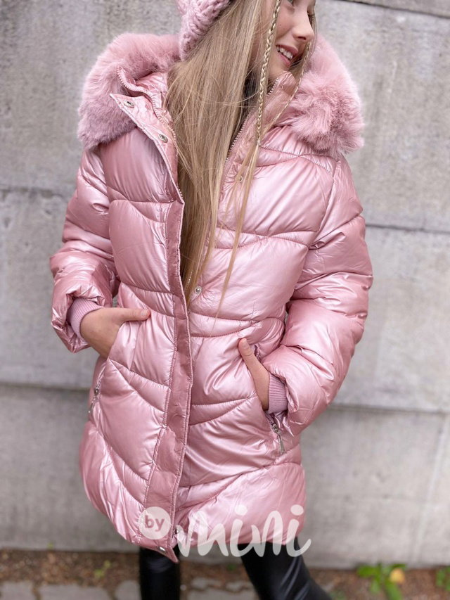Zimní kabát s páskem pink