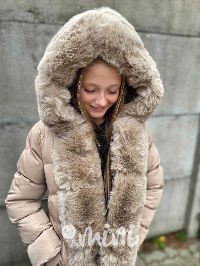 PREMIUM zimní kabát s kožíškem beige