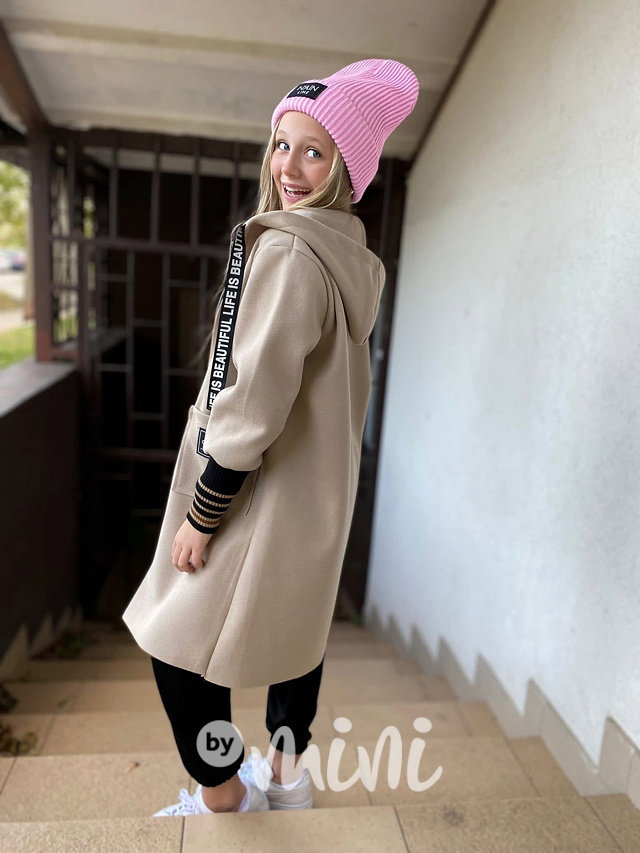 Fashion flauš kabátek s náplety beige
