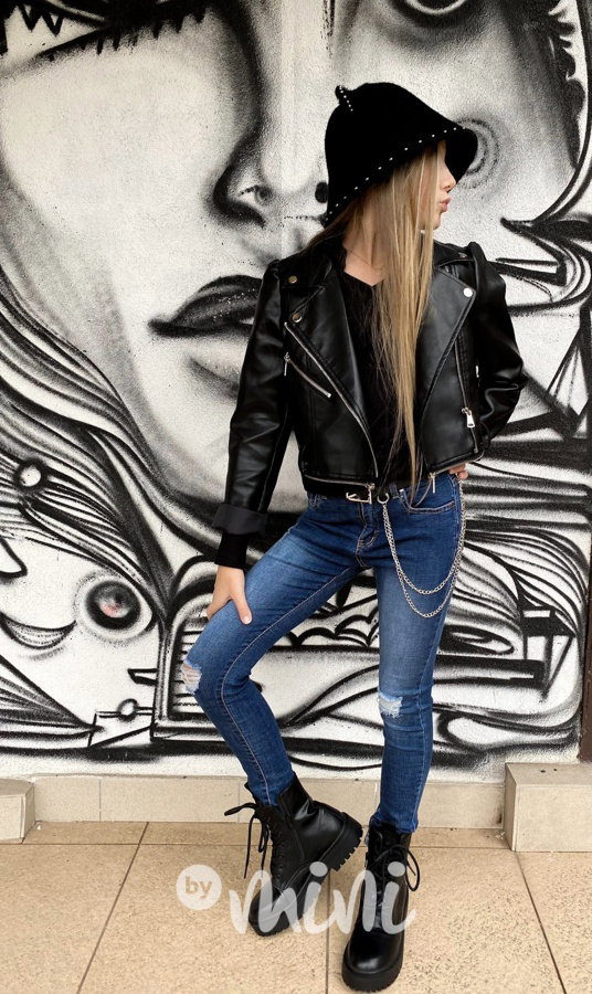 Ripped slim jeansy s páskem a řetízkem