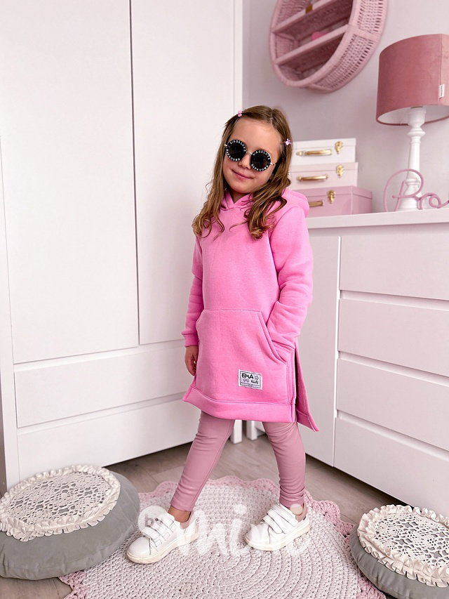 Vyteplená mikinová tunika pink