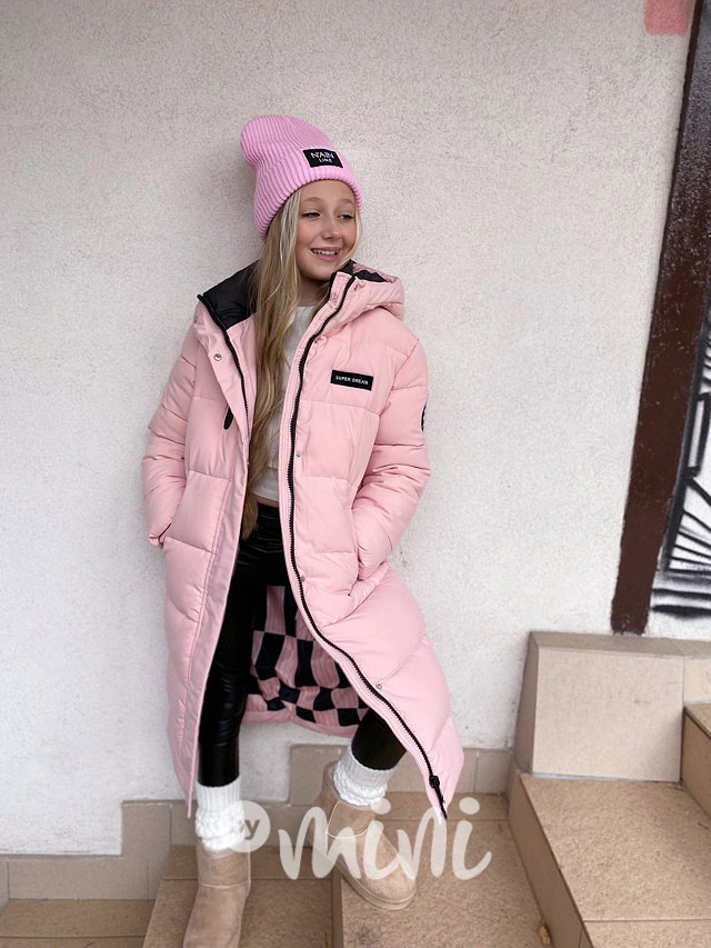 Ultra dlouhý zimní kabát růžový