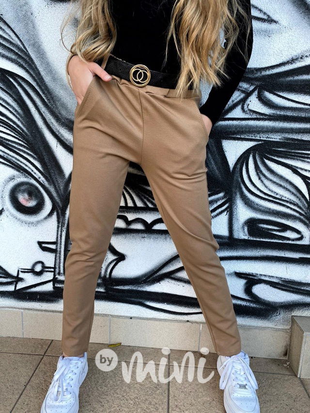 Stretch kalhoty s páskem béžové