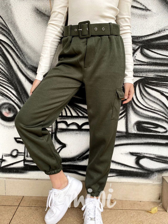 Zateplené kapsáče s páskem khaki