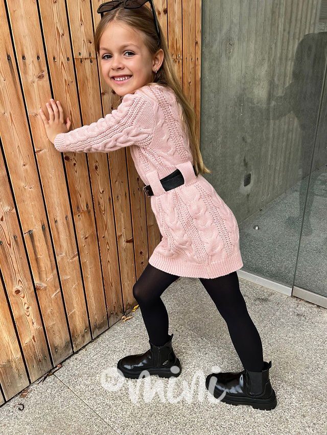 Svetrové šaty s páskem růžové