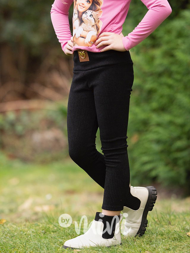 Žebrované teplé jegginy černé