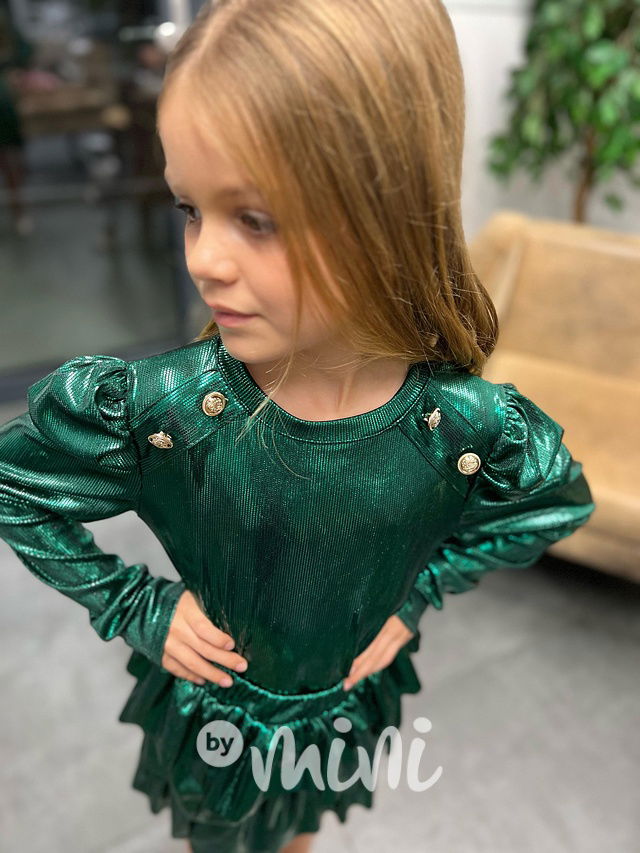 Metallic blůzka + sukně smaragd