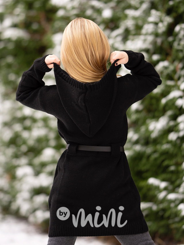 Svetrové hoodie šaty s páskem černé